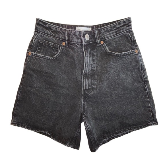 ZARA Black Wash Denim Cut Off Shorts Distressed High Waisted Size 4 - Picture 1 of 7